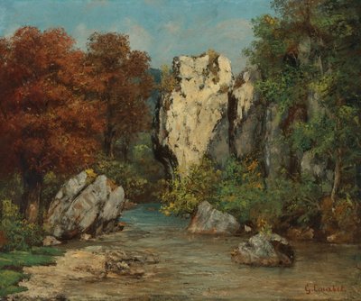 Landschap met beek en rots door Gustave Courbet